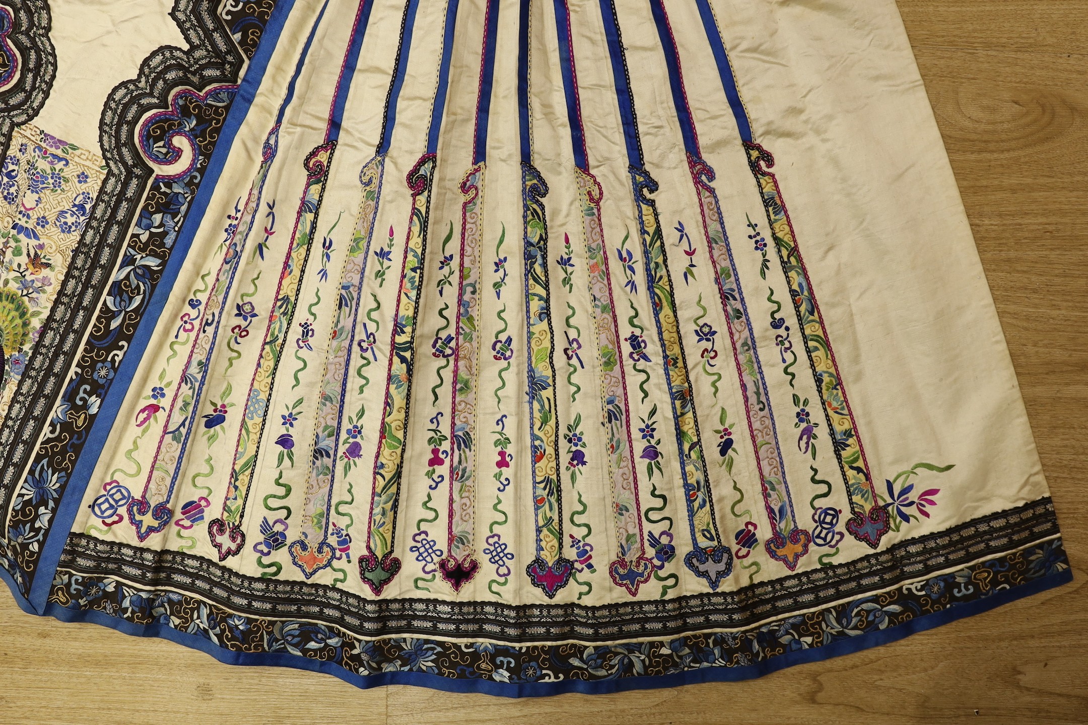 A 19th century multicoloured silk Chinese wedding skirt